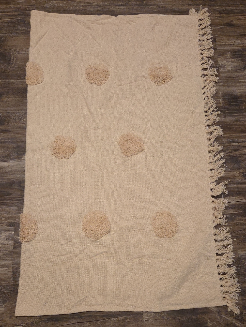 Cream Dot Fringe Throw Blanket